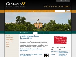 A screenshot of the newly renovated Gustavus website, a part of the re-branding of the College.
