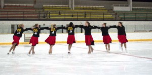 The Gustie Blades synchronized skating club practices in Don Roberts Arena. The club is in its third year and is headed to the Midwestern Competition at the end of January. Clark Kampfe.