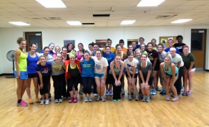 Zumba instructor, Paige Dieleman, poses with her Zumba class. Her class focuses on staying in shape and having fun. It also targets muscles in the abdominal area. Renee Hoppe