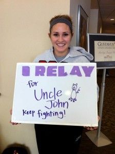 Junior Caitlin Bonde relays for a family member who suffers from cancer Submitted
