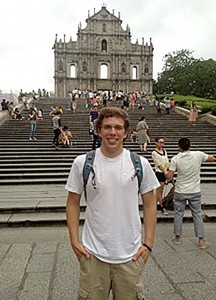 Madson stands in front of the ruins of a Portuguese cathedral in Macau. Submitted