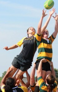 Pia plays the position of the “hooker” on the women’s rugby team, which is the only Division II team on campus. Submitted