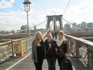From left to right: Glaser, Johnson, and Oxborough stand on the Brooklyn Bridge in NYC. The students teach  2nd grade, 1st grade, and kindergarten, resepectively, on Staten Island. Submitted