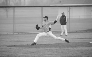 Junior Grant Soderberg pitched for the Gusties in a game last spring. Soderberg is one of the returning players bringing experience to this year’s young team. Gustavus Sports Information