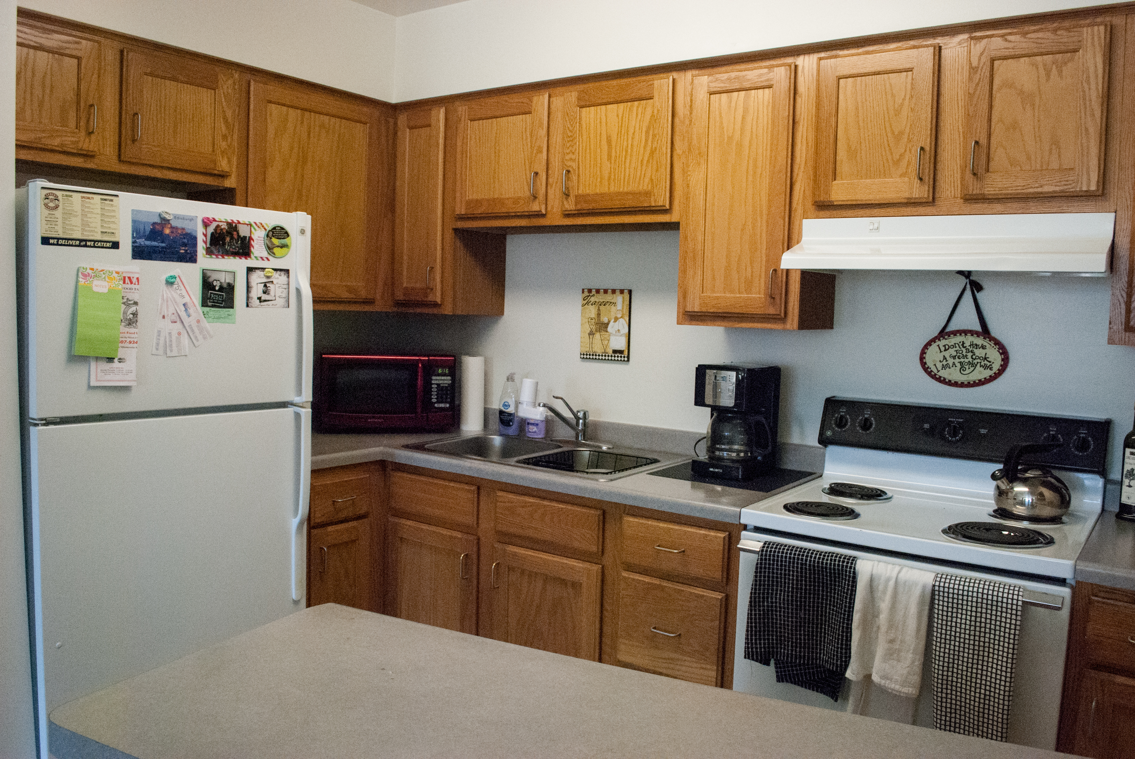 The kitchens in on-campus apartments are one of the reasons certain rooms require surcharges. Ambyr Pruitt.