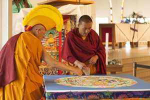 The mandala was destroyed at the end of the conference as part of a traditional Buddhist practice recognizing the impermanent and transitory nature of existence. Agustin Murillo