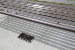 The dedication plaque found beneath the bench reads, “Given in Memory of Grant Rorem By Friends, Family and Teammates.”