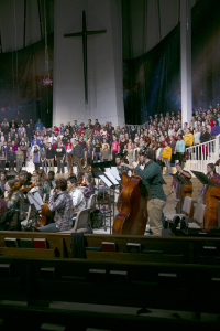 Students gather for hours of rehearsal in preparation for this concert. 