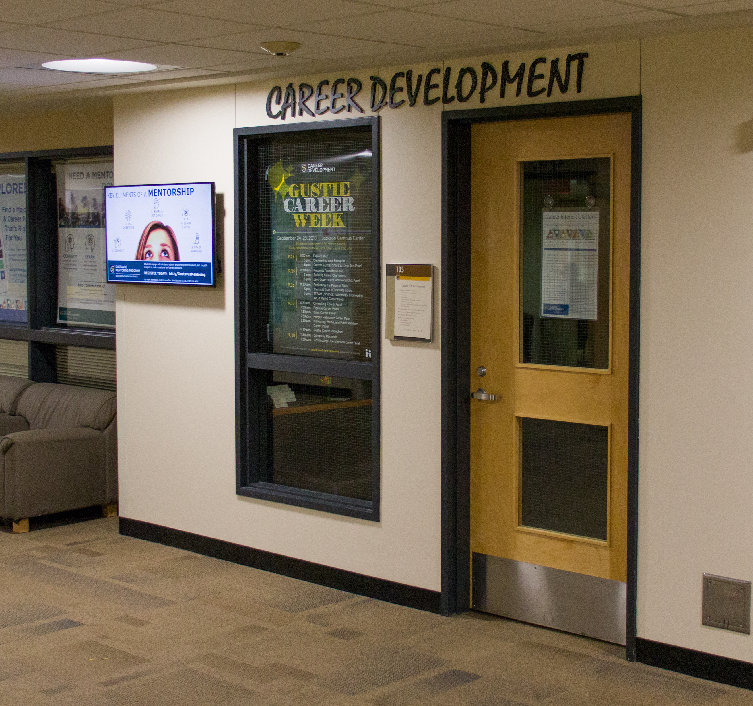 The Career Development Office is located on the lower level of the Jackson Campus Center.