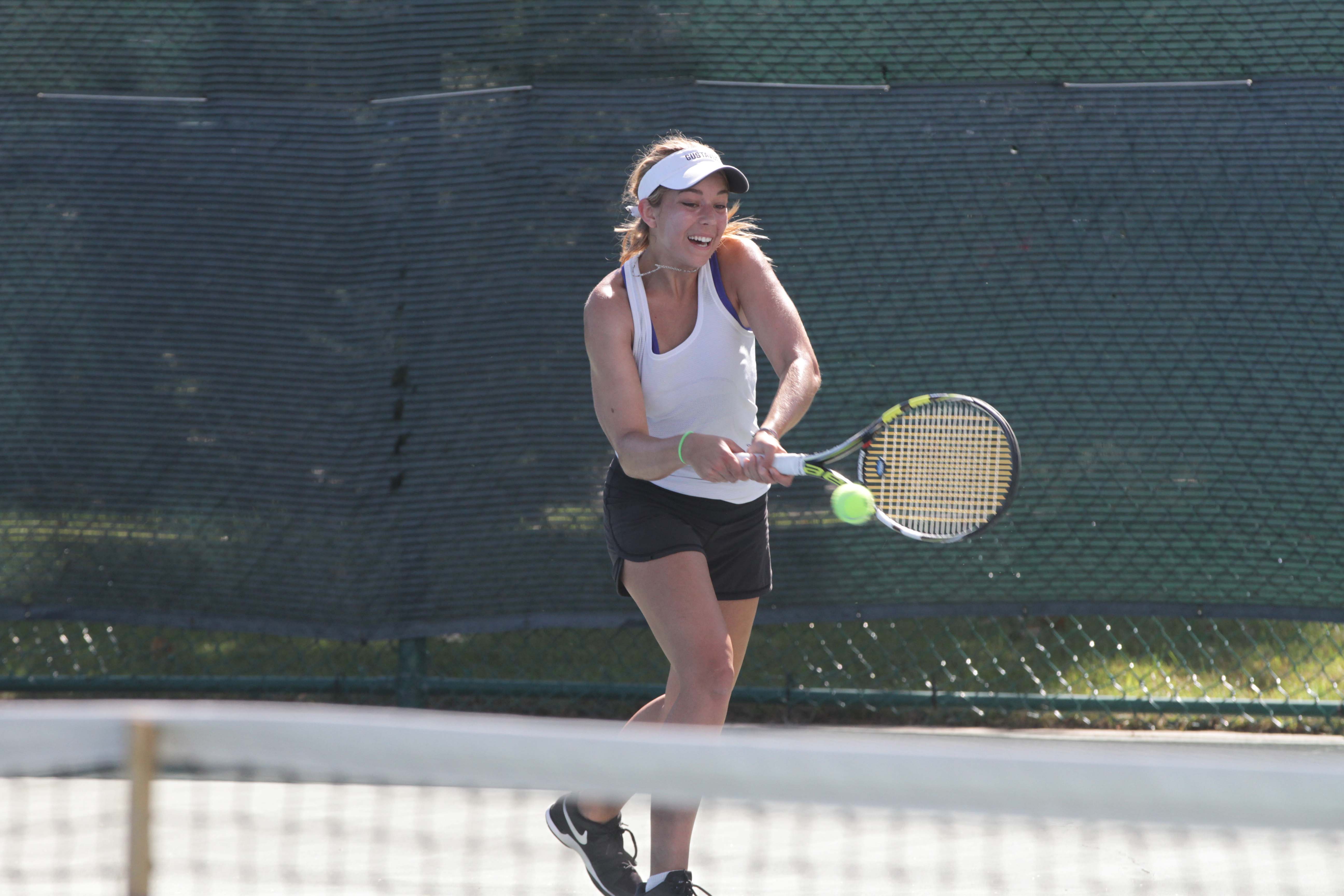 Sophomore Ginger Valentine competes in a match earlier this season. The Gusties are currently nationally ranked at the No. 33 spot.