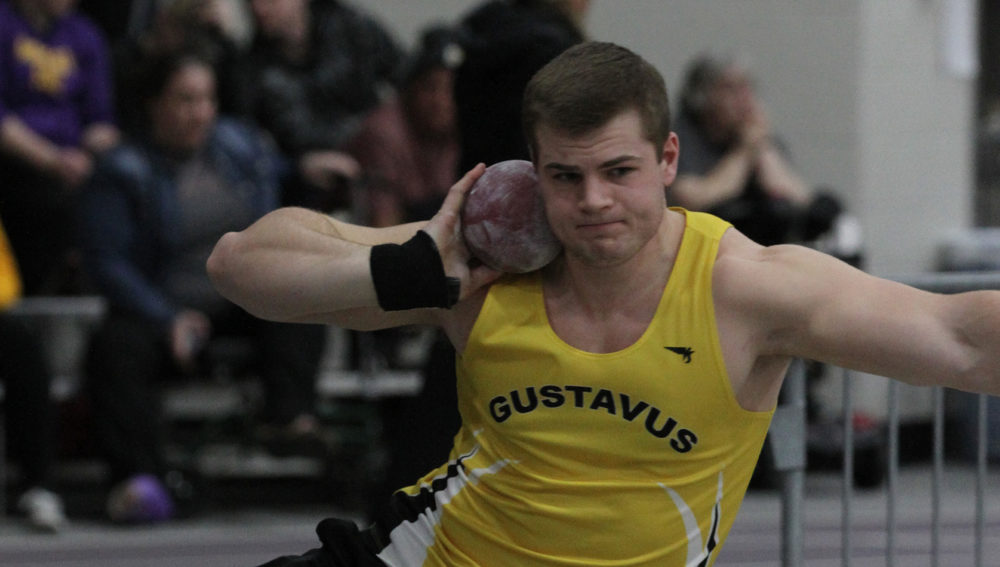 Junior Michael Hensch competes in shot put during a meet this season. Hensch was named All-Region in shot put and weight throw during the indoor season.