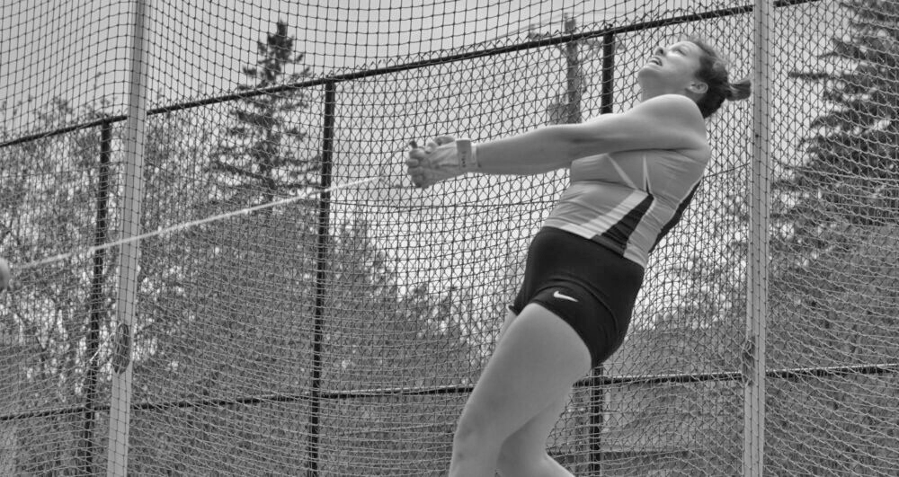 Junior Katie Keelin competes in the hammer throw at the Conference Outdoor Championships. Keelin placed first in the event earning her All-Conference and a bid to Nationals.