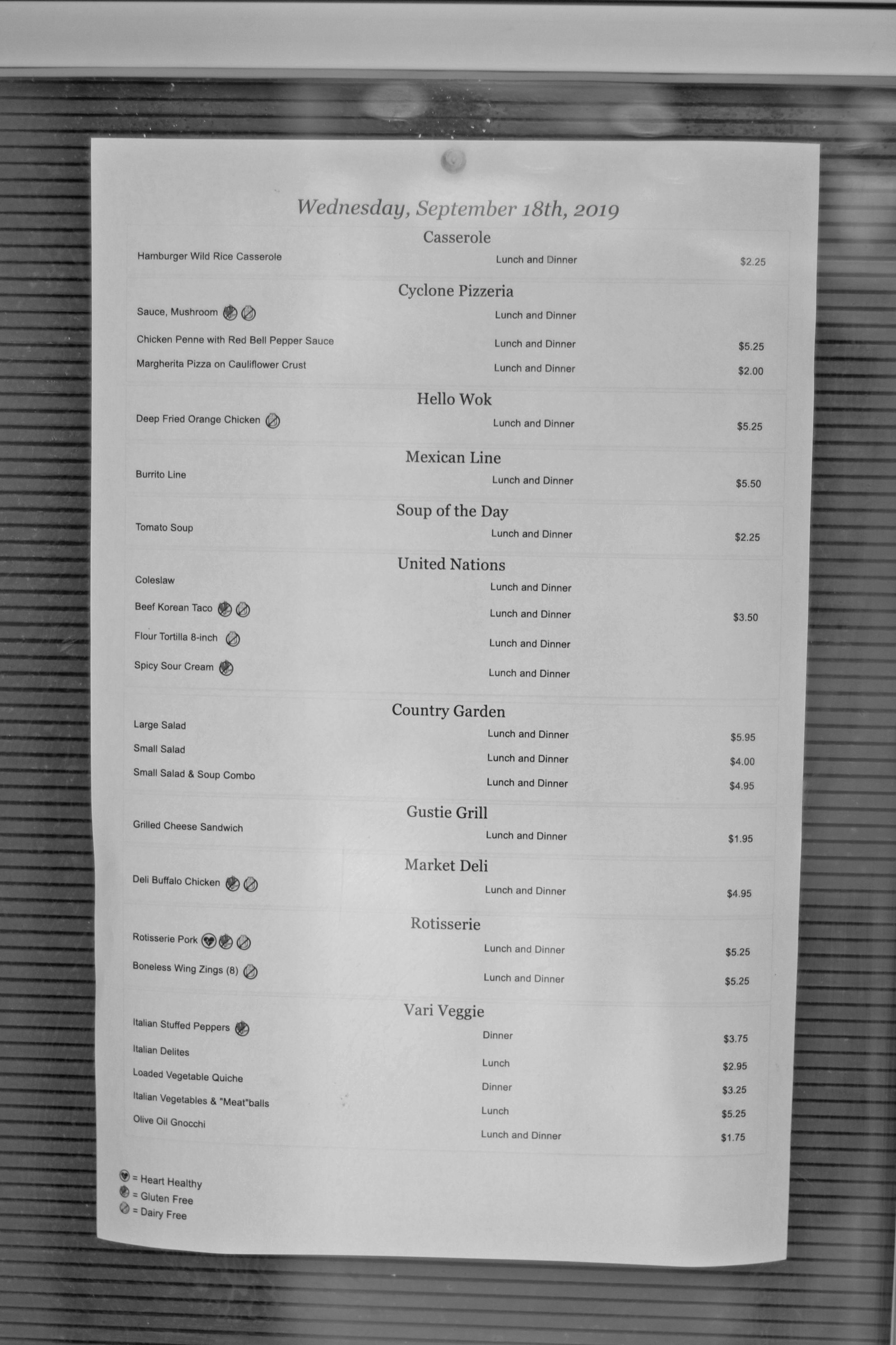 A daily menu for the Gustavus cafeteria