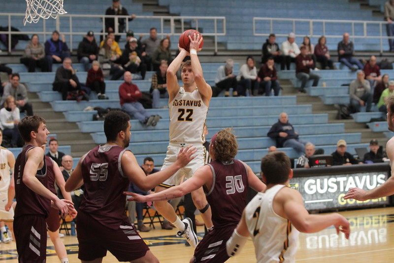 Sophomore Marten Morem catches the Augsburg defese off guard and pulls up for a jumper. The team is hoping for a strong final three games in order to make a playoff push.