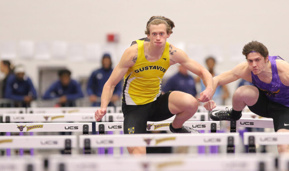 Junior Taylor Rooney competes in the 60 meter hurdles at the Mankato State University Invite. Rooney also recently competed at the USATF Indoor Championship meet